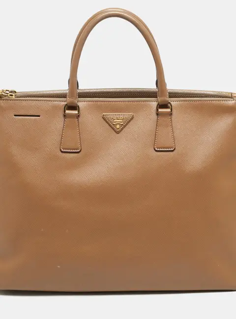 Prada Galleria Double Zip Executive Brown Saffiano Lux Leather Tote