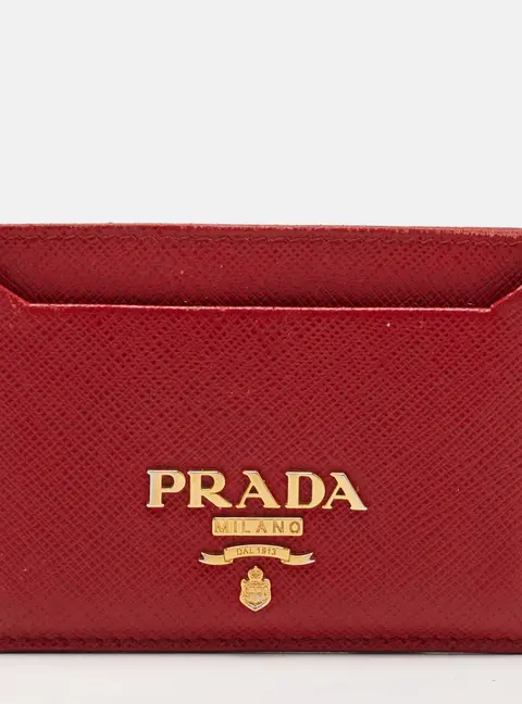 Prada Red Saffiano Lux Leather Logo Card Case