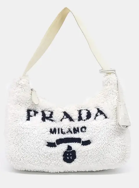 Prada White Canvas Prada Re-edition Terry Hobo Bag