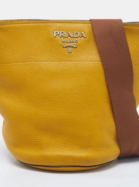 Prada Yellow Vitello Danio Leather Bucket Bag