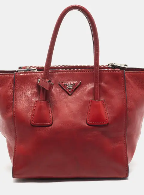 Prada Twin Pocket Red Glace Leather Tote