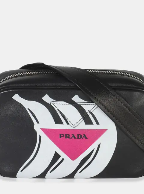 Prada Black/Pink Calfskin Banana Logo Crossbody Bag