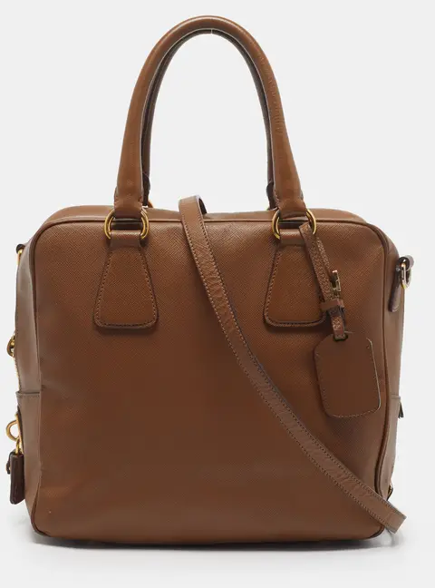 Prada Bauletto Brown Saffiano Lux Leather Satchel