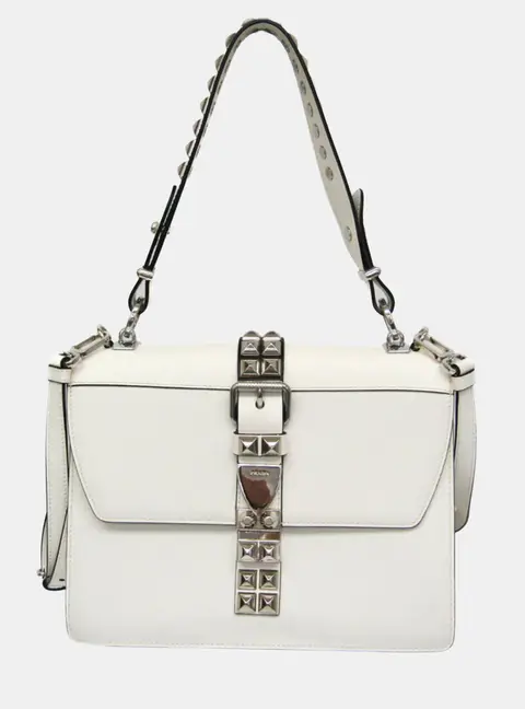 Prada Electra Studs Leather Handbag Shoulder Bag White