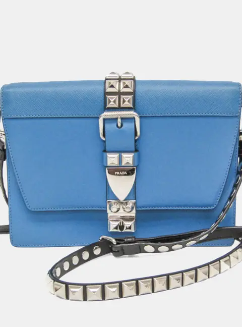 Prada Electra Studs Leather Shoulder Bag Blue