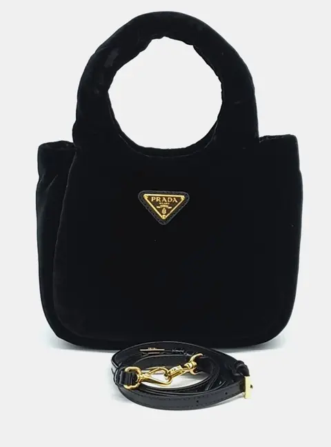 Prada Padded Mini Bag Black Velvet Top Handle Bag
