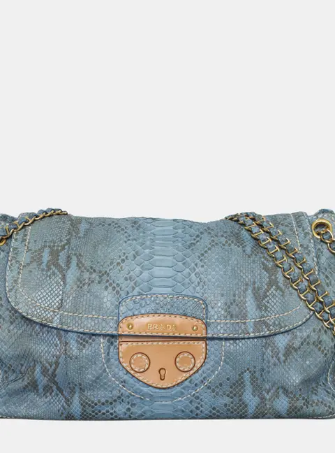 Prada Delave Flap Blue Python Leather Shoulder Bag
