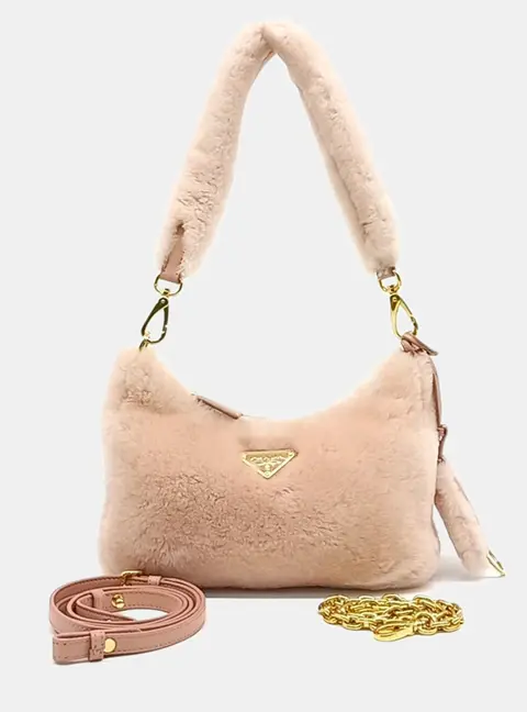 Prada Pink Fur Shearling Hobo Bag (1BC204)