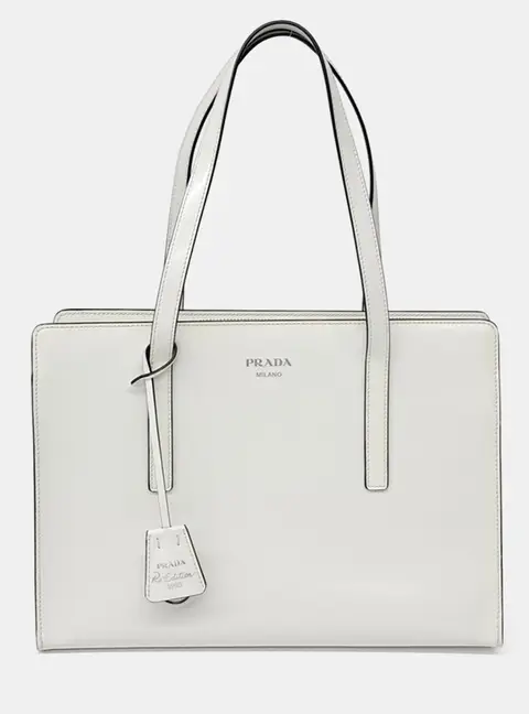 Prada White Leather Brushed Re-edition 1955 Tote Bag