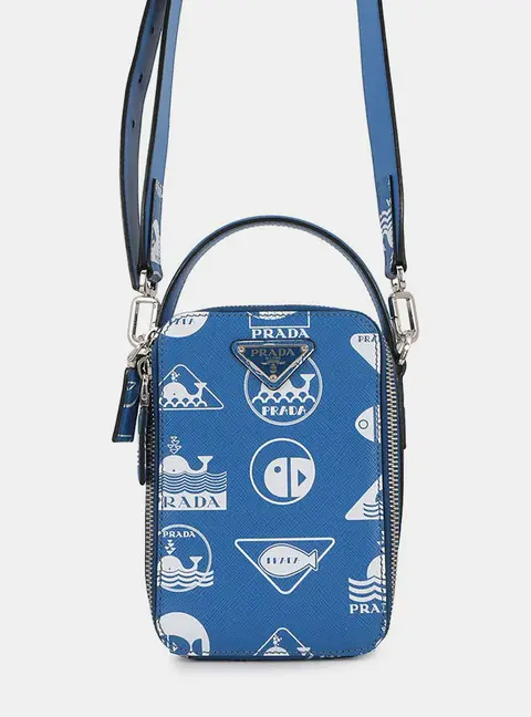 Prada Marine Print Saffiano Leather Crossbody Bag