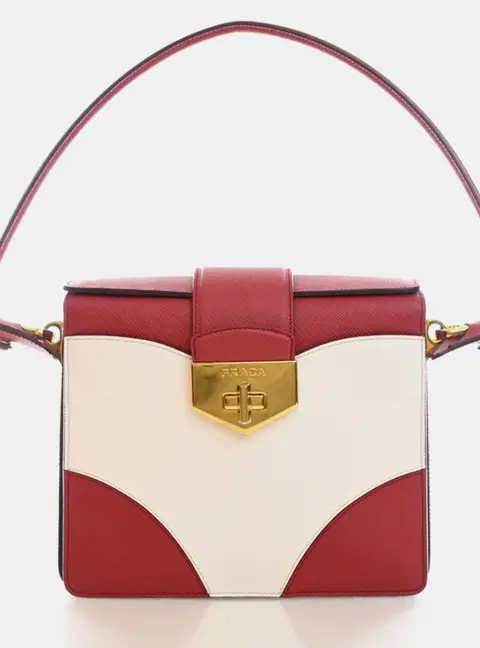 Prada Saffiano Red and White Saffiano Leather Top Handle Bag