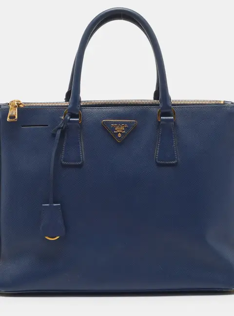 Prada Double Zip Large Blue Saffiano Leather Tote