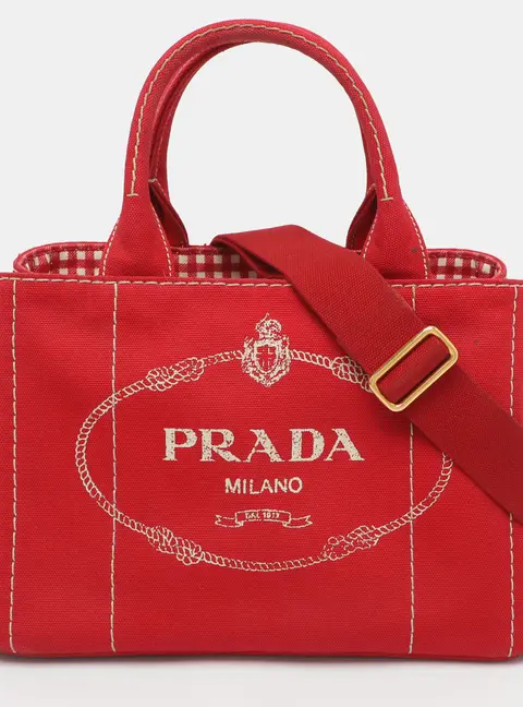 Prada Canapa Small Red Canvas Tote