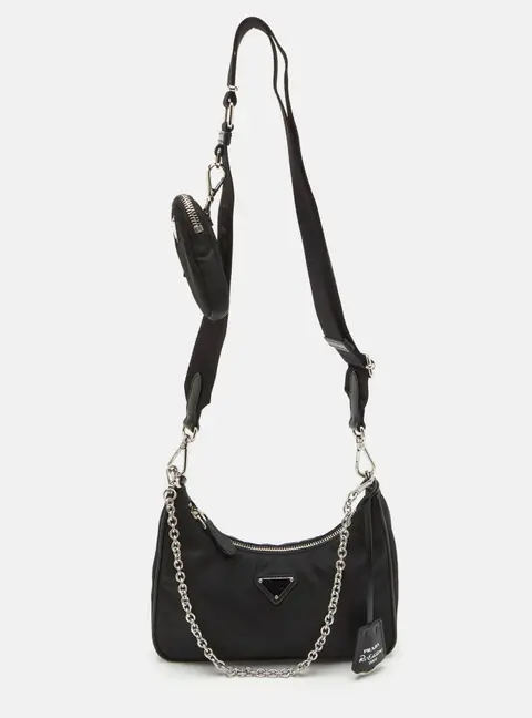 Prada Re-Edition 2005 Black Nylon and Saffiano Leather Shoulder Bag