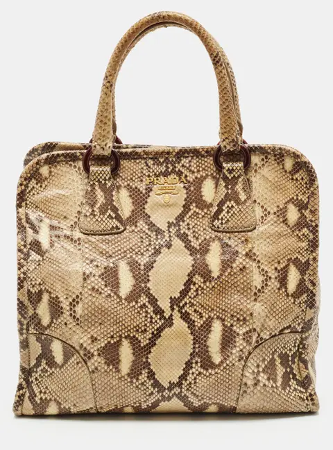 Prada Cream Python Snap Frame Satchel