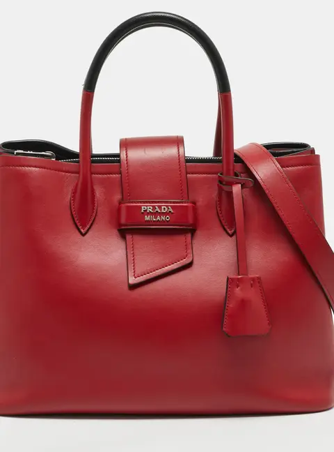 Prada Ribbon Red/Black Soft Leather Tote
