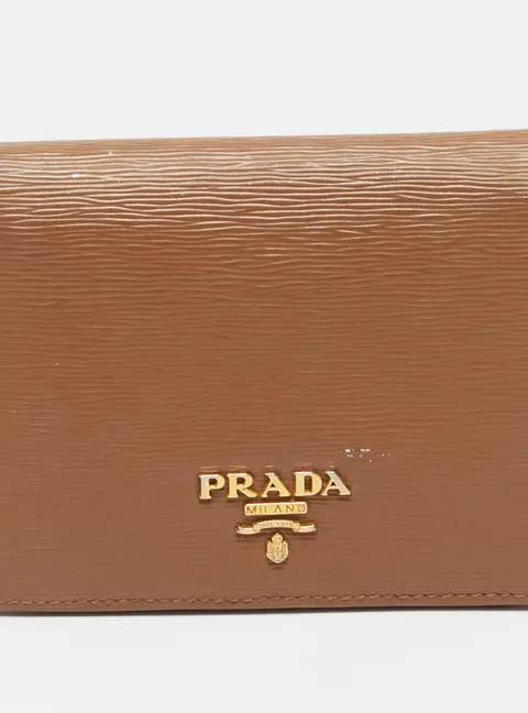 Prada Logo Tan Vitello Moved Leather Card Case