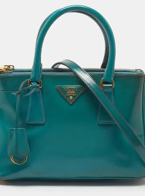 Prada Double Zip Small Green Vernice Leather Tote