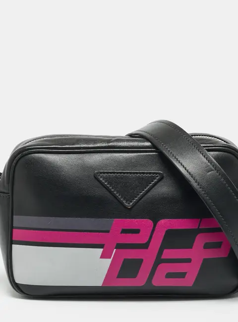 Prada Racing Logo Black Leather Camera Bag