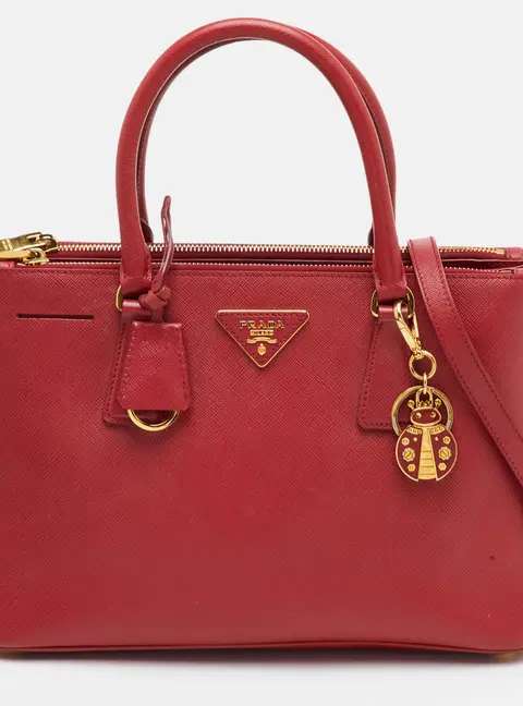 Prada Galleria Medium Red Saffiano Leather Double Zip Tote