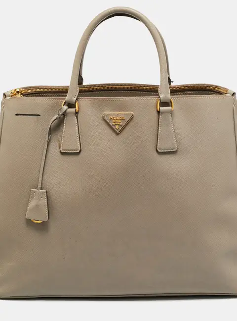 Prada Executive Double Zip Beige Saffiano Leather Tote