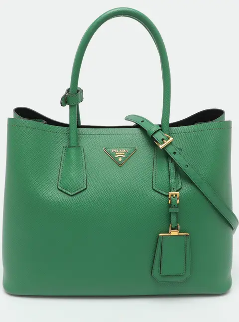 Prada Double Handle Large Green Saffiano Cuir Leather Tote