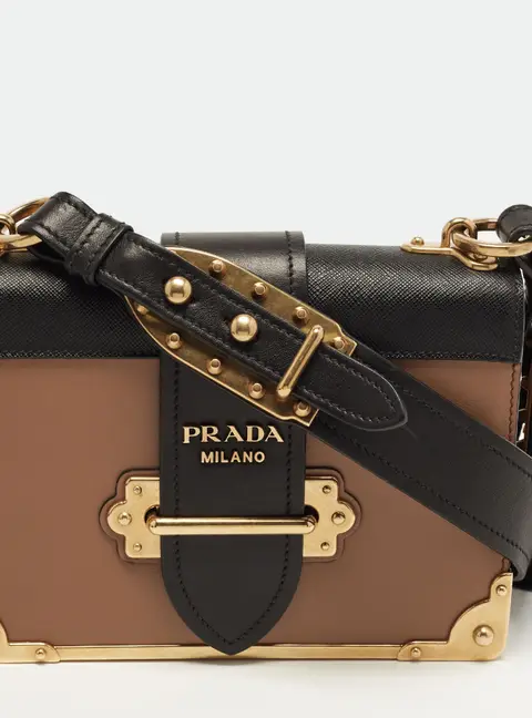 Prada Cahier Brown/Black City Calf and Saffiano Leather Shoulder Bag