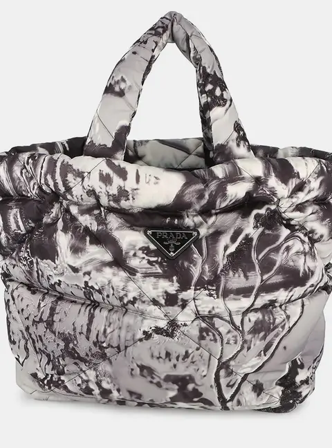 Prada Re-Nylon Padded Gray Printed Nylon Tote Bag