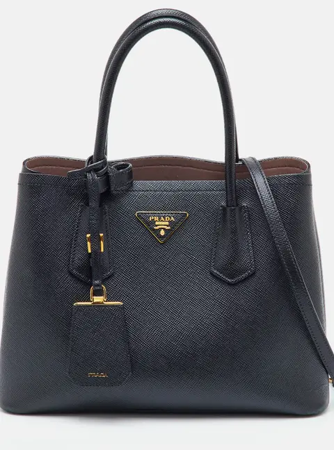 Prada Black Saffiano Cuir Leather Double Handle Tote