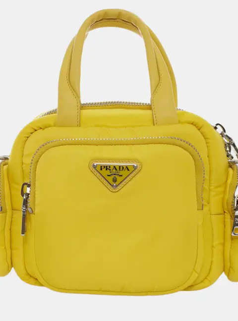 Prada Tessuto Cargo Mini Yellow Nylon Leather Top Handle Bag