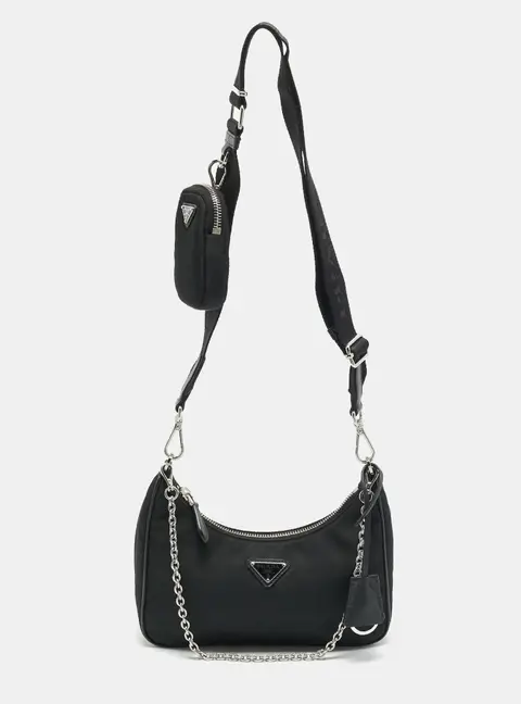 Prada Re-Edition 2005 Black Nylon and Saffiano Leather Shoulder Bag