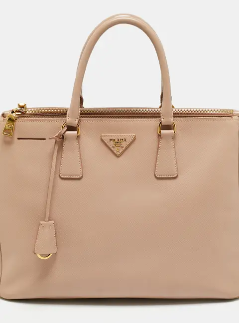 Prada Double Zip Large Beige Saffiano Leather Tote