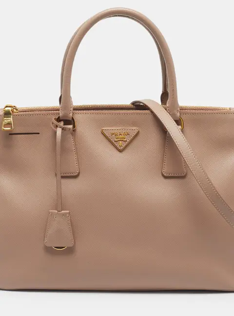 Prada Double Zip Medium Beige Saffiano Lux Leather Tote