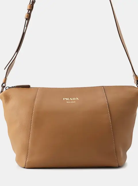 Prada Logo Medium Brown Leather Shoulder Bag
