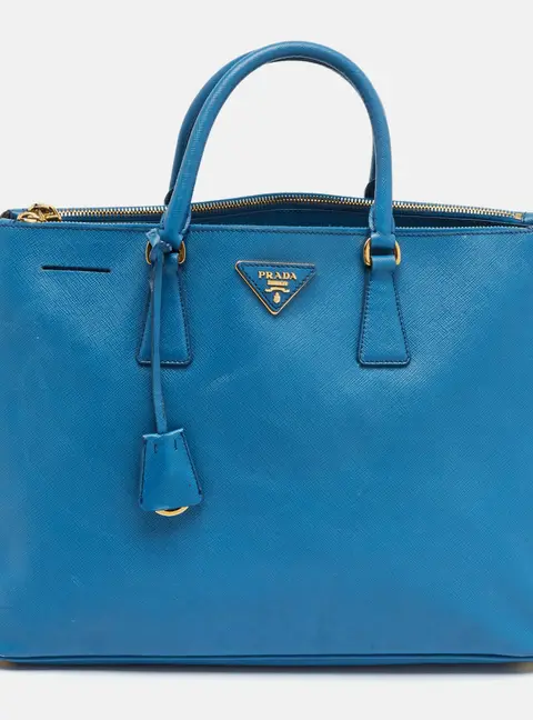 Prada Galleria Double Zip Medium Blue Saffiano Lux Leather Tote