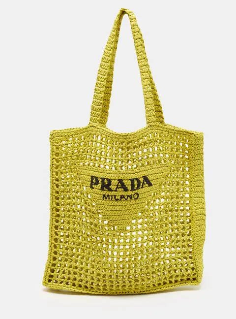 Prada Yellow Crochet Straw Tote