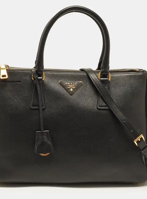 Prada Galleria Double Zip Medium Black Saffiano Lux Leather Tote