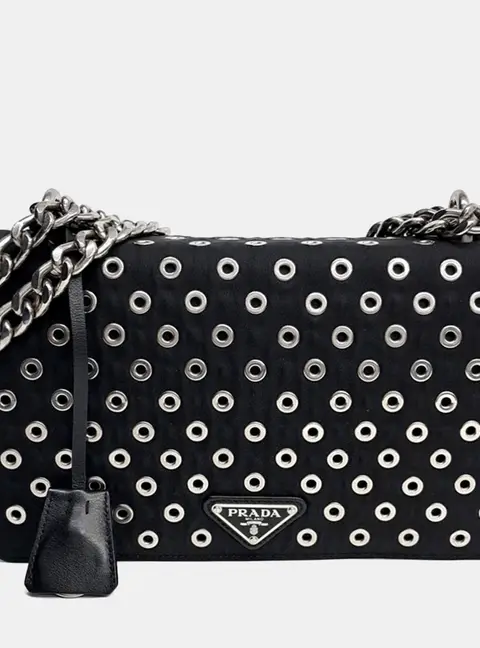 Prada Black Leather Tessuto Shoulder and Crossbody Bag (1BD009)