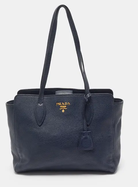 Prada Navy Blue Vitello Phenix Leather Tote