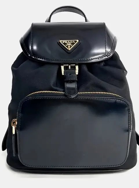 Prada Re-Nylon and Brushed Leather Small Black Nylon Leather Backpack Bag