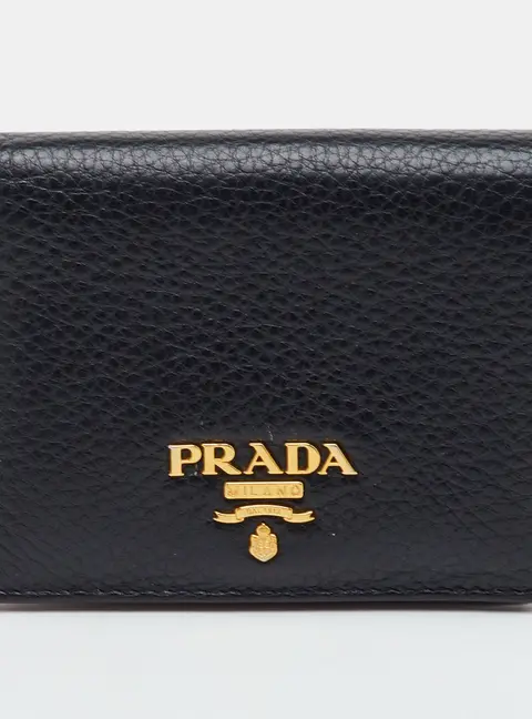Prada Black Leather Compact Wallet