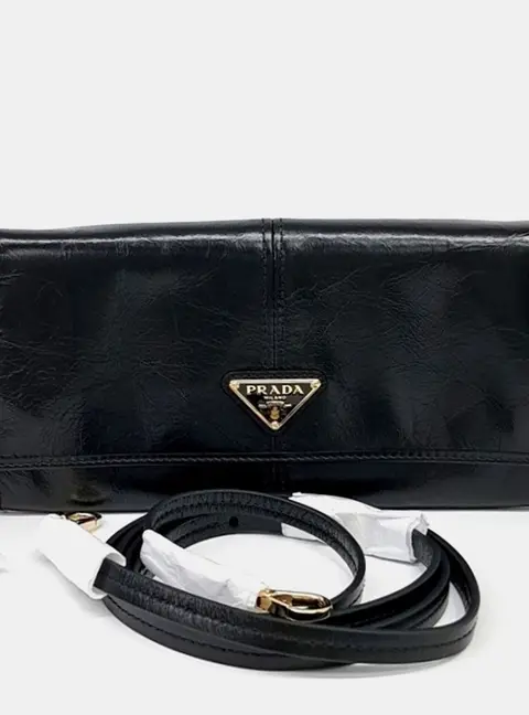 Prada Long Black Calfskin Leather Wallet Bag