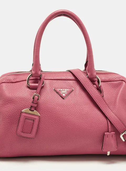Prada Logo Pink Vitello Daino Bauletto Bag