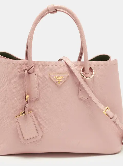 Prada Double Handle Medium Light Pink Saffiano Cuir Leather Tote