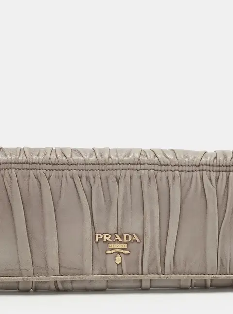 Prada Grey Pleated Leather Continental Wallet