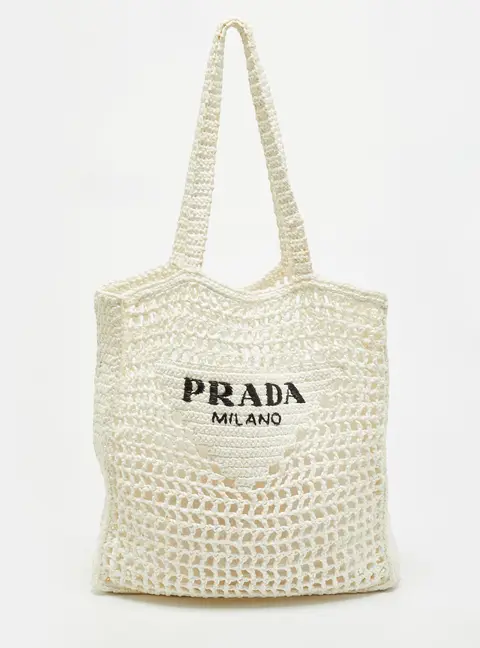 Prada White Crochet Straw Tote