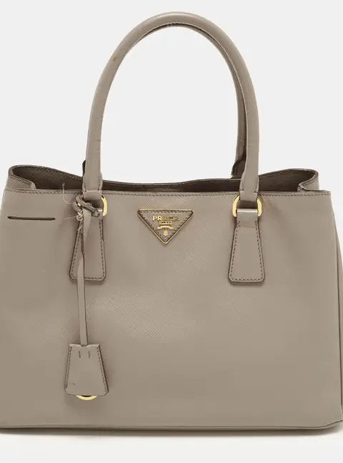 Prada Galleria Middle Zip Grey Saffiano Lux Leather Tote