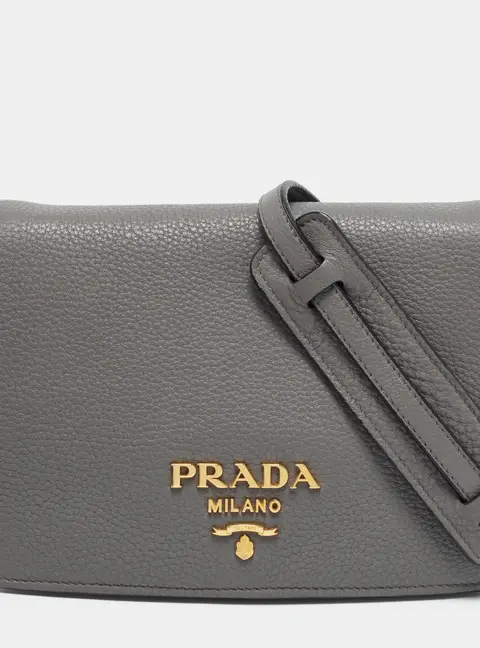 Prada Grey Leather Flap Crossbody Bag