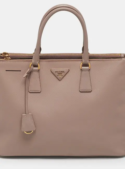 Prada Double Zip Large Nude Saffiano Leather Tote