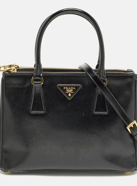 Prada Double Zip Small Saffiano Vernice Leather Tote